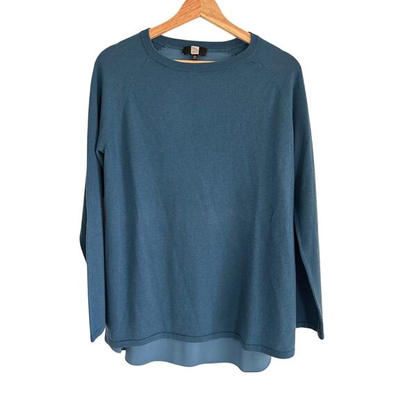 Saks Fifth Ave Tunic Silk Cashmere Blue SZL Top Lightweight Long Sleeve Classic - Picture 4 of 11